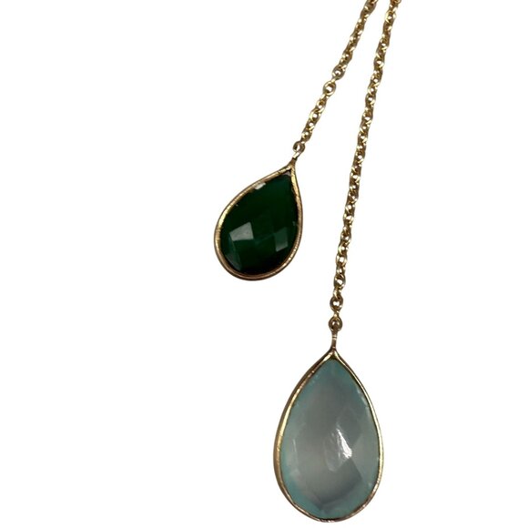 925 Sterling Silver Green & Brown Crystal Stones Linear Teardrop Hook Earrings - Picture 4 of 5